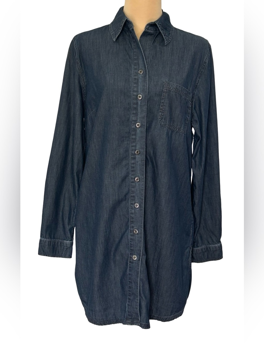 Coldwater Creek M Denim Chambray Shirt Dress Button Front Country Western Boho - Picture 2 of 9